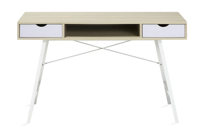 Clarita Skrivebord 120 cm med Oppbevaringshylle + 2 Skuffer - Tre/Natur - Skrivebord