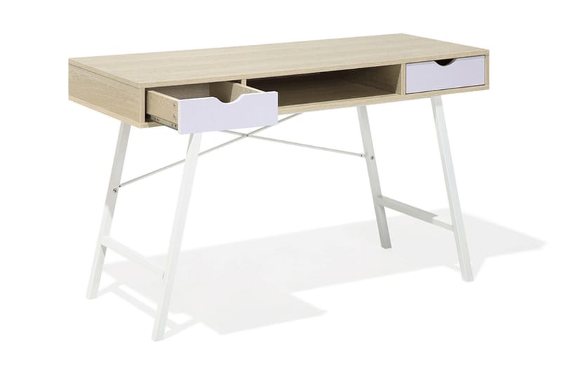 Clarita Skrivebord 120 cm med Oppbevaringshylle + 2 Skuffer - Tre/Natur - Møbler - Bord - Kontorbord - Skrivebord
