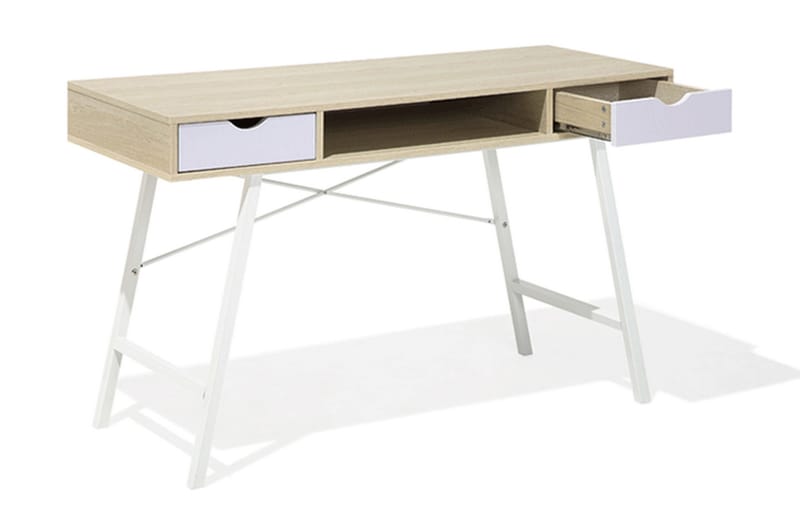 Clarita Skrivebord 120 cm med Oppbevaringshylle + 2 Skuffer - Tre/Natur - Møbler - Bord - Kontorbord - Skrivebord