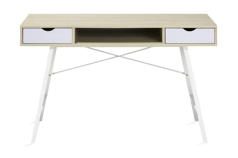 Clarita Skrivebord 120 cm med Oppbevaringshylle + 2 Skuffer, Tre/Natur