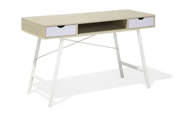 Clarita Skrivebord 120 cm med Oppbevaringshylle + 2 Skuffer - Tre/Natur - Møbler - Bord - Kontorbord - Skrivebord