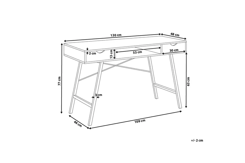 Clarita Skrivebord 120 cm med Oppbevaringshylle + 2 Skuffer - Tre/Natur - Møbler - Bord - Kontorbord - Skrivebord