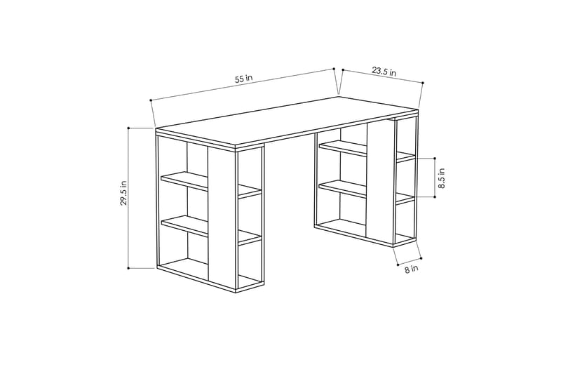 Colmaron Skrivebord 140 cm med Oppbevaringshyller - Hvit/Eikfarge - Møbler - Bord - Kontorbord - Skrivebord