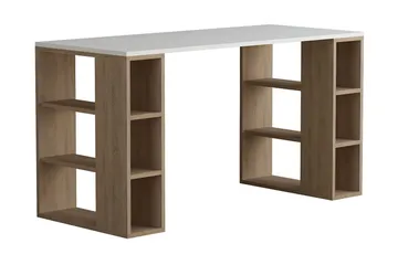 Colmaron Skrivebord 140 cm med Oppbevaringshyller - Hvit/Eikfarge - Møbler - Bord - Kontorbord - Skrivebord