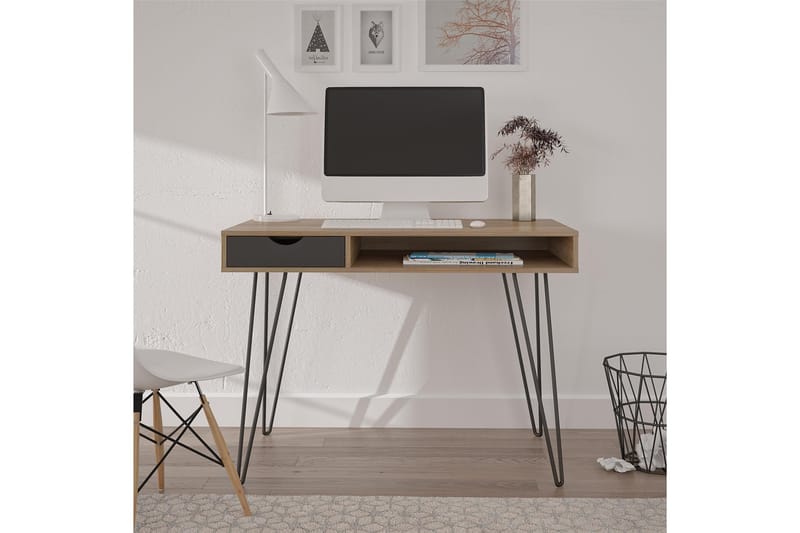 Concord Skrivebord 106 cm med Oppbevaring Skuff Grå/Natur/Sv - Novogratz - Møbler - Bord - Kontorbord - Skrivebord