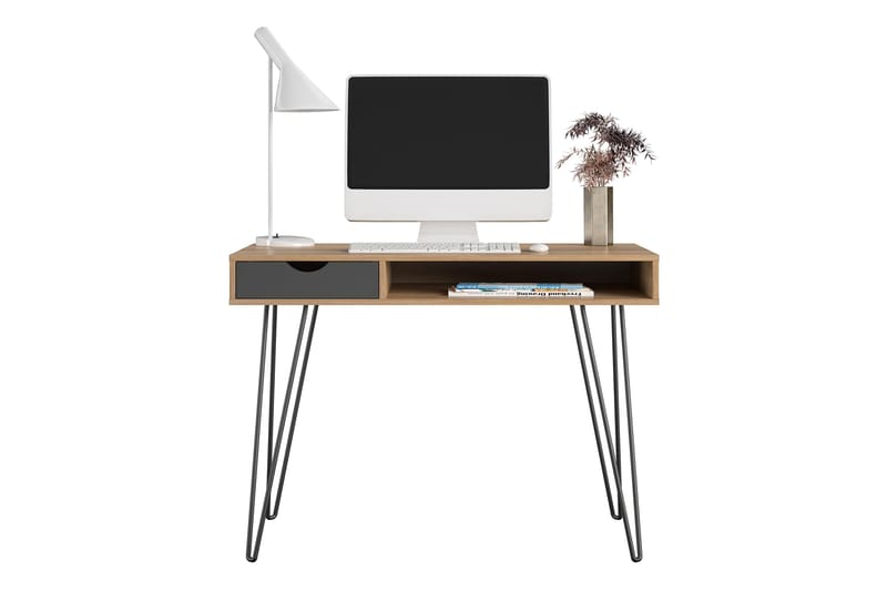 Concord Skrivebord 106 cm med Oppbevaring Skuff Grå/Natur/Sv - Novogratz - Møbler - Bord - Kontorbord - Skrivebord