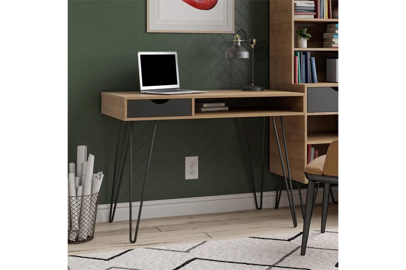 Concord Skrivebord 106 cm med Oppbevaring Skuff Grå/Natur/Sv - Novogratz - Møbler - Bord - Kontorbord - Skrivebord