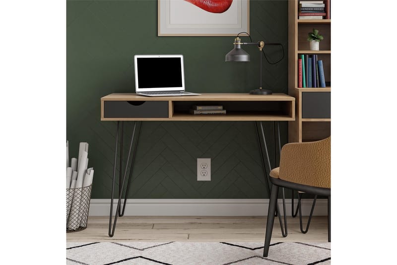 Concord Skrivebord 106 cm med Oppbevaring Skuff Grå/Natur/Sv - Novogratz - Møbler - Bord - Kontorbord - Skrivebord