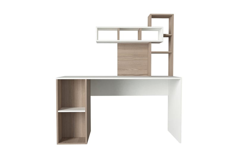 Coralle Skrivebord 140 cm med Oppbevaringshyller - Hvit/Natur - Møbler - Bord - Kontorbord - Skrivebord