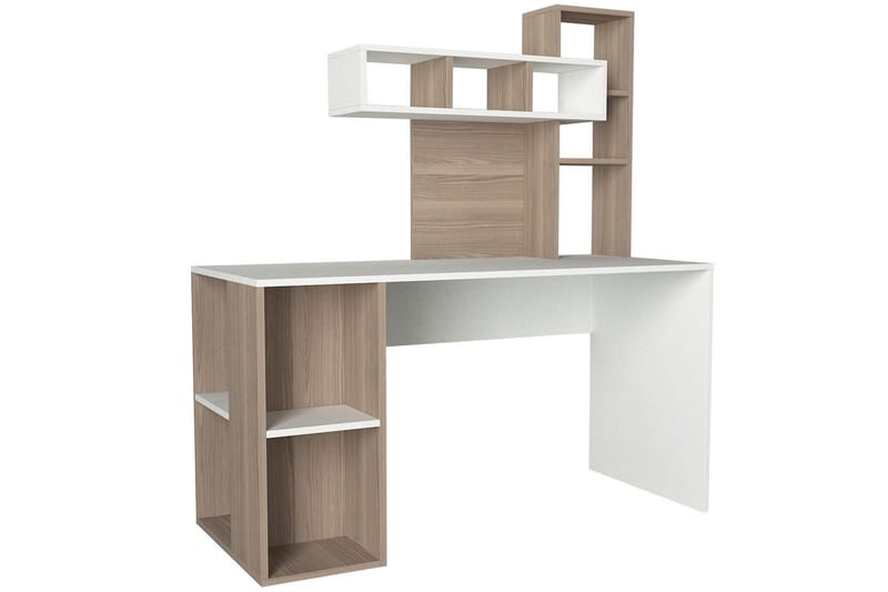 Coralle Skrivebord 140 cm med Oppbevaringshyller - Hvit/Natur - Møbler - Bord - Kontorbord - Skrivebord