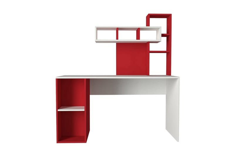 Coralle Skrivebord 140 cm med Oppbevaringshyller - Hvit/Rød - Skrivebord