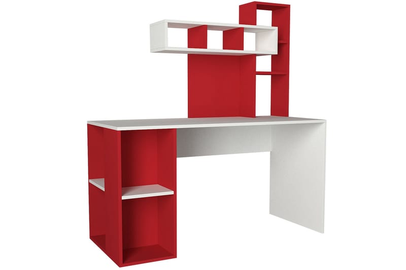 Coralle Skrivebord 140 cm med Oppbevaringshyller - Hvit/Rød - Skrivebord