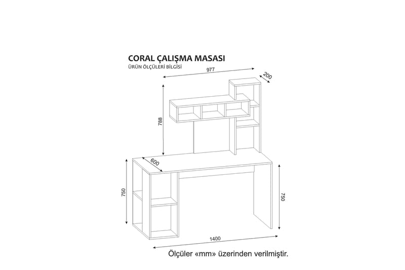 Coralle Skrivebord 140 cm med Oppbevaringshyller - Hvit/Valnøttsbrun - Skrivebord