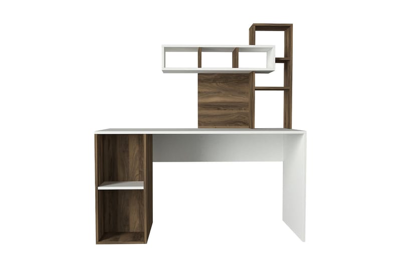Coralle Skrivebord 140 cm med Oppbevaringshyller - Hvit/Valnøttsbrun - Møbler - Bord - Kontorbord - Skrivebord