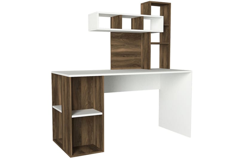 Coralle Skrivebord 140 cm med Oppbevaringshyller - Hvit/Valnøttsbrun - Møbler - Bord - Kontorbord - Skrivebord