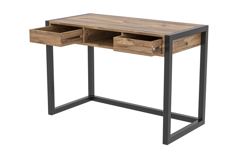 Corieon Skrivebord 115 cm med Oppbevaring Skuffer + Hylle - Tre/Natur/Svart - Møbler - Bord - Kontorbord - Skrivebord
