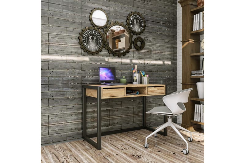 Corieon Skrivebord 115 cm med Oppbevaring Skuffer + Hylle - Tre/Natur/Svart - Møbler - Bord - Kontorbord - Skrivebord