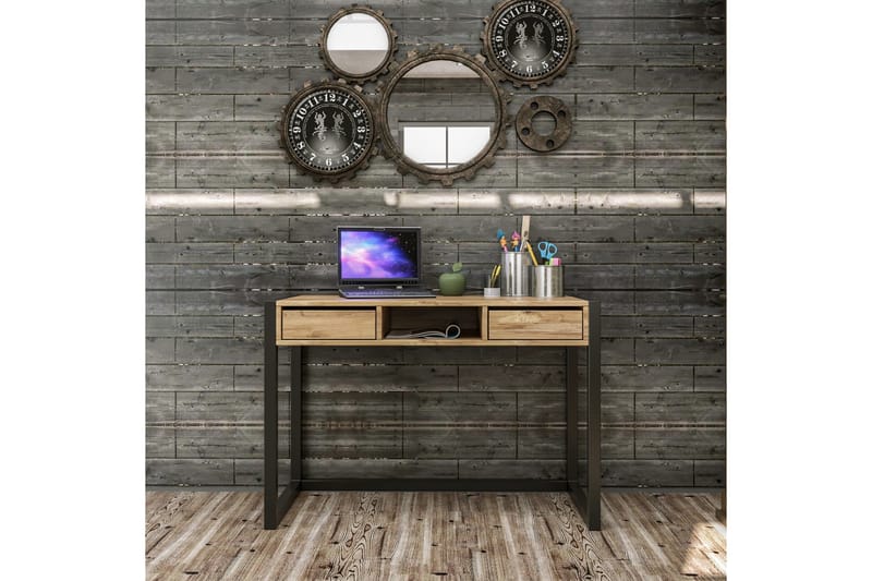 Corieon Skrivebord 115 cm med Oppbevaring Skuffer + Hylle - Tre/Natur/Svart - Møbler - Bord - Kontorbord - Skrivebord