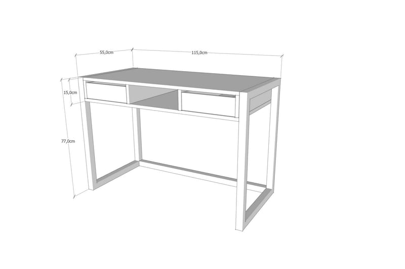Corieon Skrivebord 115 cm med Oppbevaring Skuffer + Hylle - Tre/Natur/Svart - Møbler - Bord - Kontorbord - Skrivebord