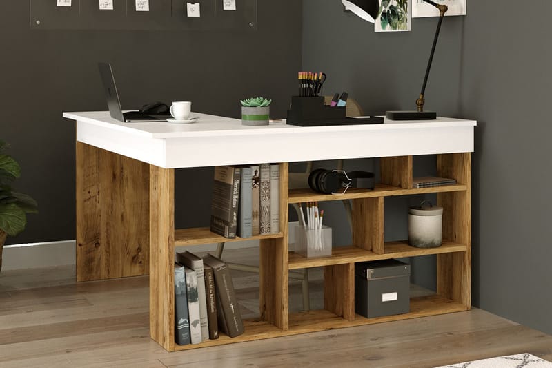 Dalran Skrivebord 129 cm - Natur/Hvit - Møbler - Bord - Kontorbord - Skrivebord