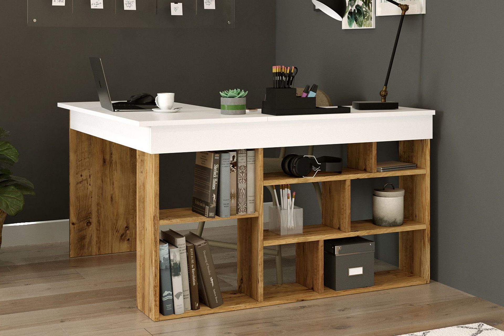 Dalran Skrivebord 129 cm - Natur/Hvit
