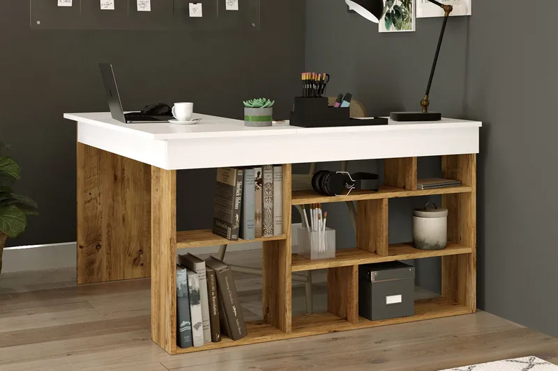 Dalran Skrivebord 129 cm - Natur/Hvit - Møbler - Bord - Kontorbord - Skrivebord