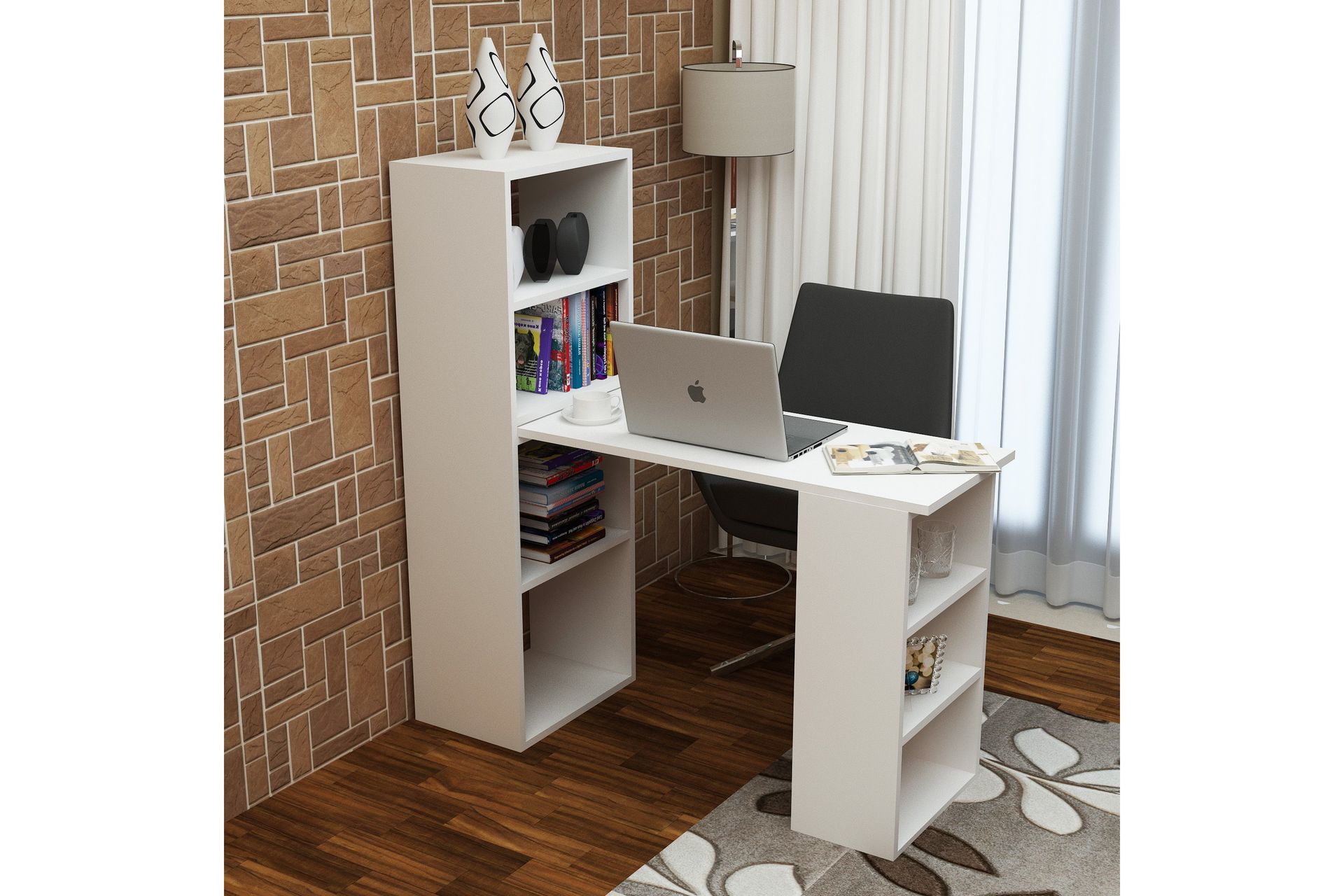 Decorotika Skrivebord 120 cm med Oppbevaringshyller - Hvit - Møbler - Bord - Kontorbord - Skrivebord