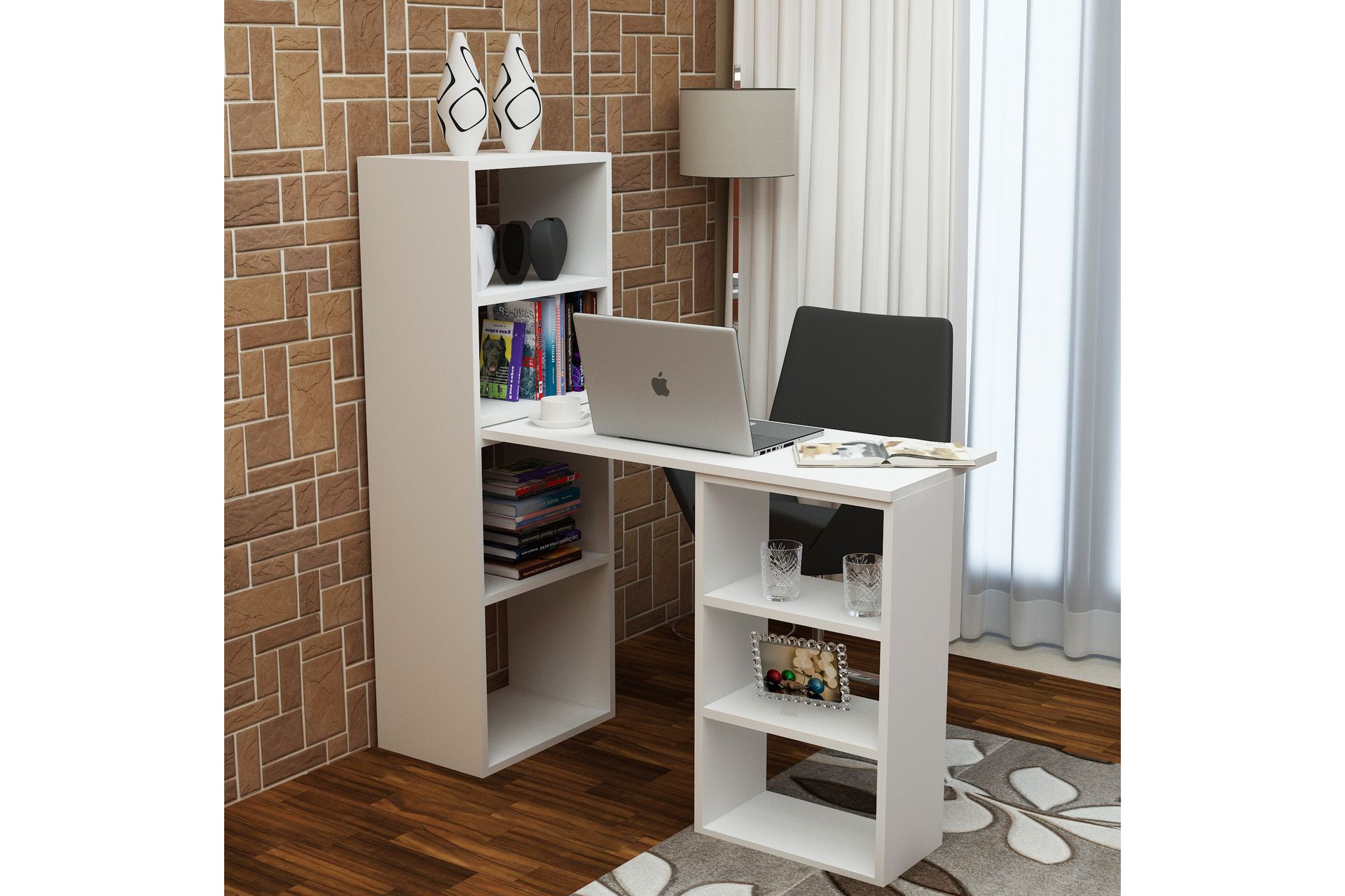 Decorotika Skrivebord 120 cm med Oppbevaringshyller - Hvit - Møbler - Bord - Kontorbord - Skrivebord