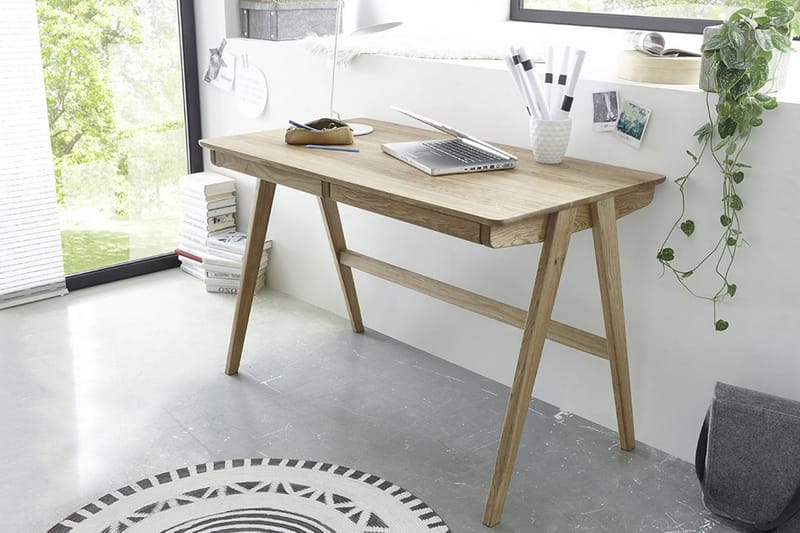 Delia Skrivebord 120 cm med Oppbevaring 2 Skuffer - Massiv Eik - Møbler - Bord - Kontorbord - Skrivebord