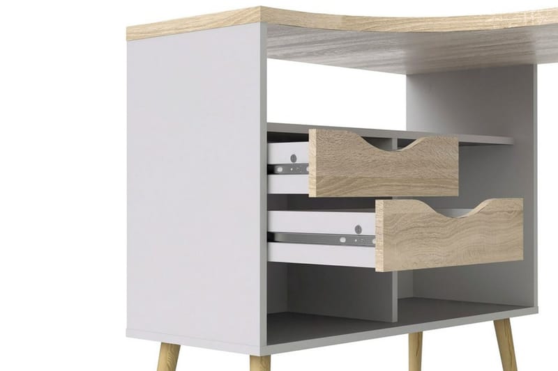 Delta Skrivebord 145 cm med Oppbevaring Skuffer + Hyller - Hvit/Natur - Møbler - Bord - Kontorbord - Skrivebord