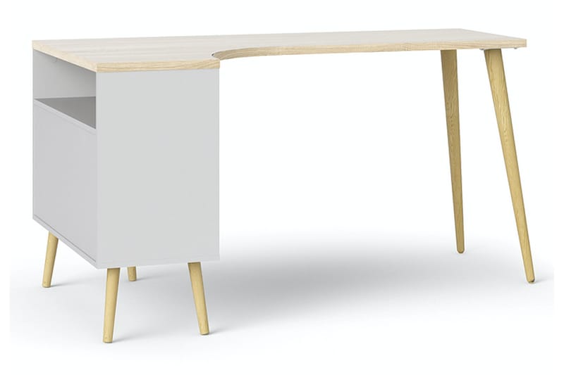 Delta Skrivebord 145 cm med Oppbevaring Skuffer + Hyller - Hvit/Natur - Skrivebord