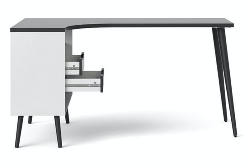 Delta Skrivebord 145 cm med Oppbevaring Skuffer + Hyller - Hvit/Svart - Skrivebord
