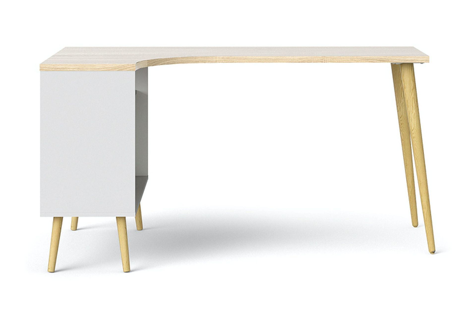 Delta skrivebord 145 cm med oppbevaring skuffer + hyller - Hvit/Natur