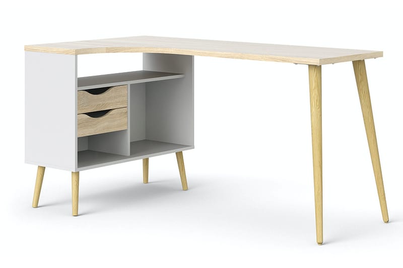 Delta skrivebord 145 cm med oppbevaring skuffer + hyller - Hvit/Natur - Møbler - Bord - Kontorbord - Skrivebord