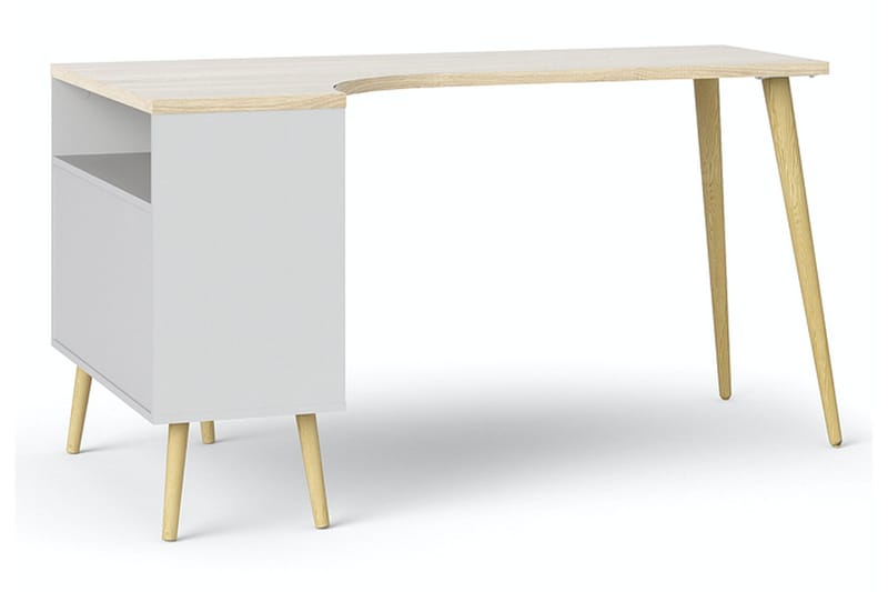 Delta skrivebord 145 cm med oppbevaring skuffer + hyller - Hvit/Natur - Møbler - Bord - Kontorbord - Skrivebord