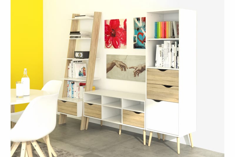 Delta SkrivebordsHylle 65 cm med Oppbevaring - Hvit/Eikfarge - Skrivebord