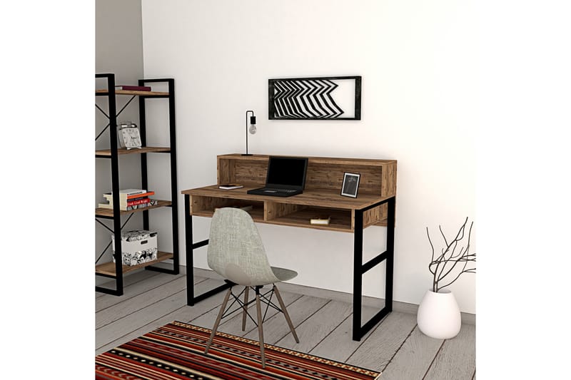 Dengeze Skrivebord 120 cm med Oppbevaring 2 Hyller - Valnøttbrun/Svart - Møbler - Bord - Kontorbord - Skrivebord