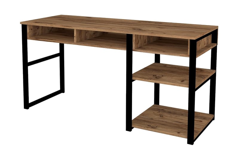 Dengeze Skrivebord 150 cm med Oppbevaring 5 Hyller - Valnøttbrun/Svart - Møbler - Bord - Kontorbord - Skrivebord