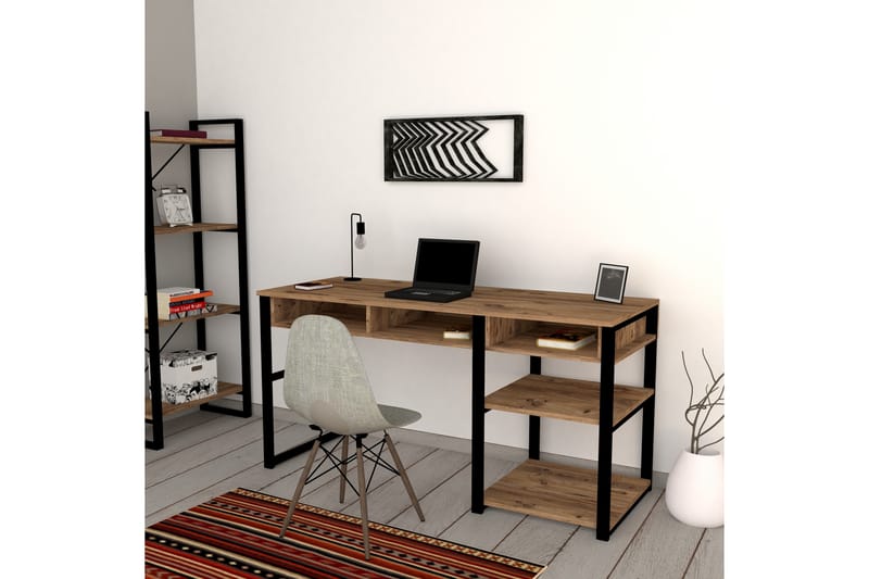 Dengeze Skrivebord 150 cm med Oppbevaring 5 Hyller - Valnøttbrun/Svart - Møbler - Bord - Kontorbord - Skrivebord