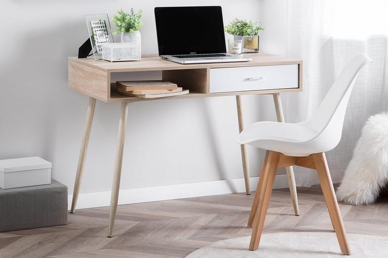 Deora Skrivebord 100 cm med Oppbevaring Skuff + Hylle - Lysebrun/Vi - Møbler - Bord - Kontorbord - Skrivebord