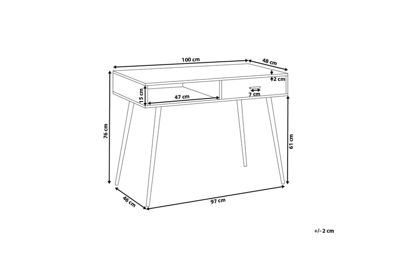 Deora Skrivebord 100 cm med Oppbevaring Skuff + Hylle - Lysebrun/Vi - Møbler - Bord - Kontorbord - Skrivebord
