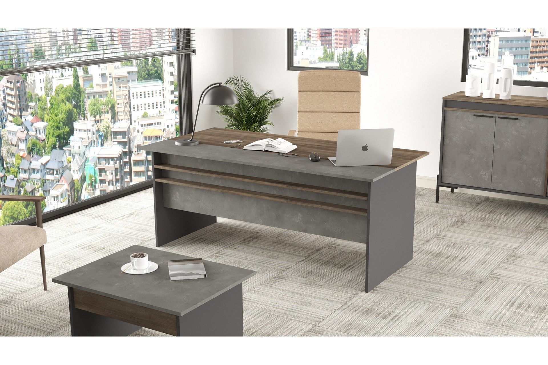 Desgrar Skrivebord 180 cm - Brun/Betonggrå/Antrasitt
