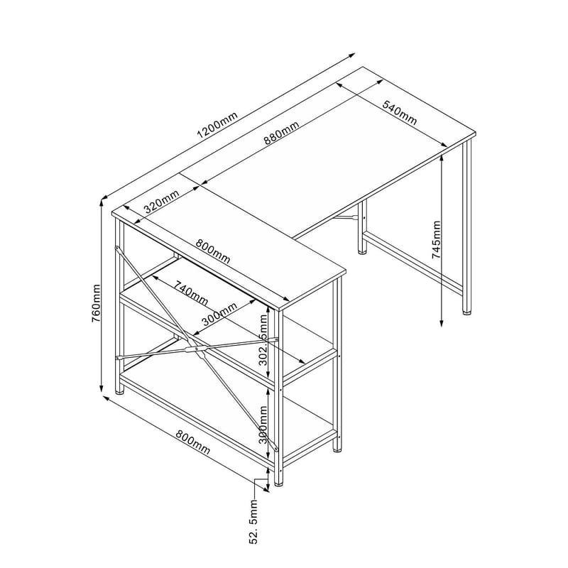 Desk HOME4YOU - eikebark / svart - Møbler - Bord - Kontorbord - Skrivebord - Hjørneskrivebord