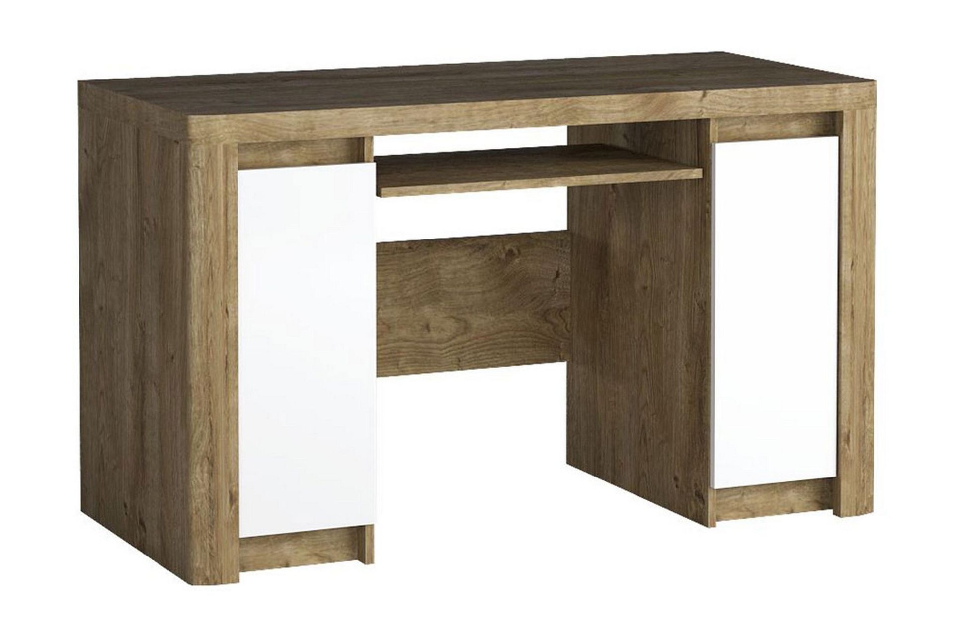 Domardon Skrivebord 130 cm med Oppbevaring 2 Skap - Tre/Hvit