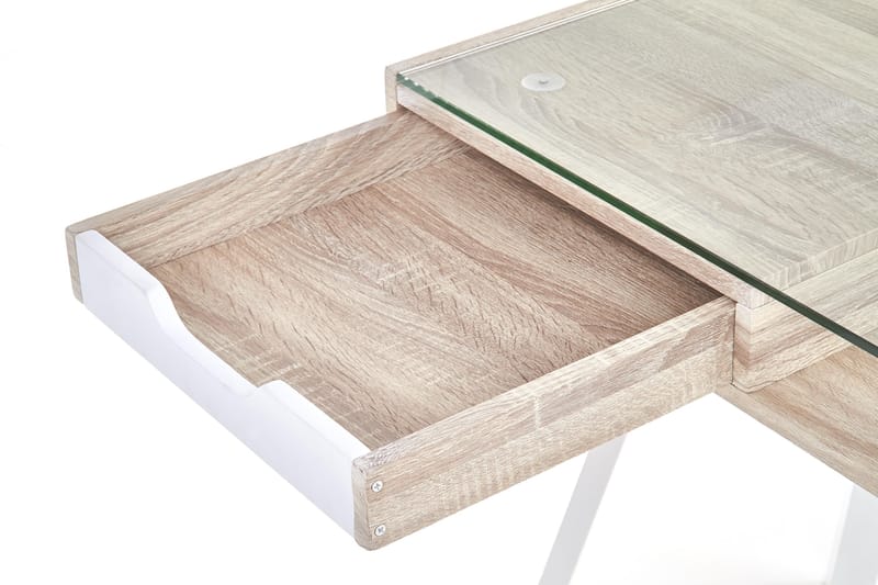 Dougal Skrivebord 120 cm med Oppbevaring 2 Skuffer - Eikfarge/Hvit - Skrivebord