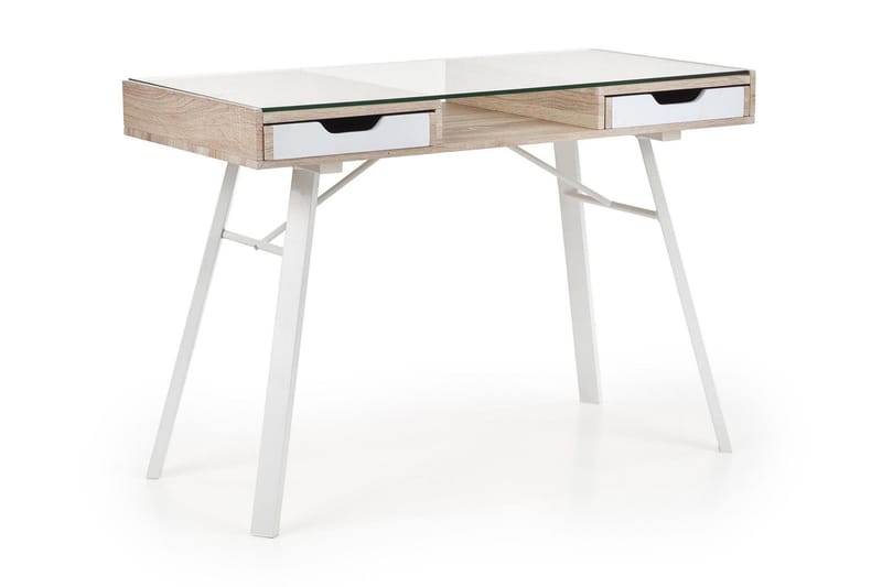 Dougal Skrivebord 120 cm med Oppbevaring 2 Skuffer - Eikfarge/Hvit - Skrivebord
