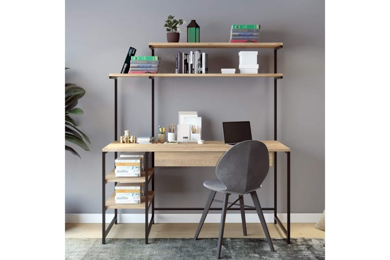 Dunalka Skrivebord 140x150x140 cm med oppbevaring - Eik - Møbler - Bord - Kontorbord - Skrivebord