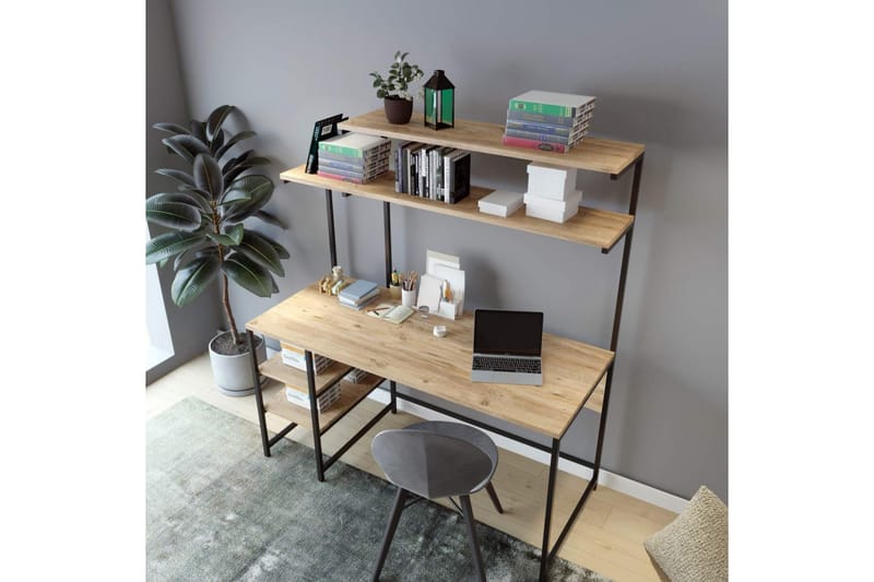 Dunalka Skrivebord 140x150x140 cm med oppbevaring - Eik - Møbler - Bord - Kontorbord - Skrivebord
