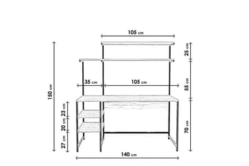 Dunalka Skrivebord 140x150x140 cm med oppbevaring - Eik - Møbler - Bord - Kontorbord - Skrivebord