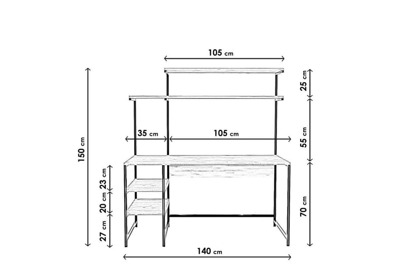 Dunalka Skrivebord 140x150x140 cm med oppbevaring - Eik - Møbler - Bord - Kontorbord - Skrivebord